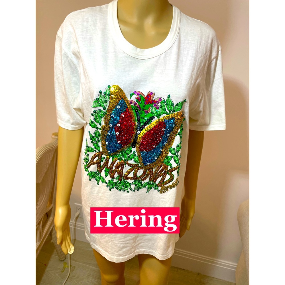 Hering, Amazonas, white Sequined Tee Sz Lg